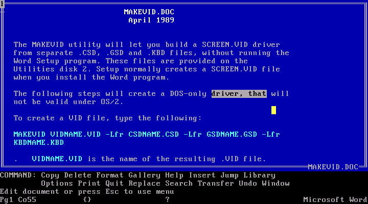 Microsoft Word 5.0 for DOS - Edit Text